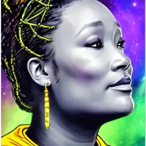 A painting of a woman with yellow earrings.