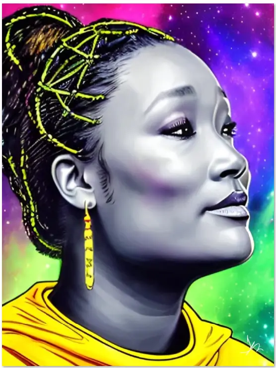 A painting of a woman with yellow earrings.