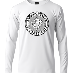 A white long sleeve shirt with the logo of the school.